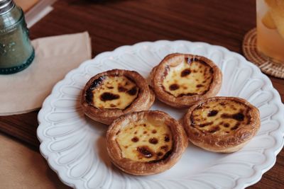 High angle view of dessert in plate on table