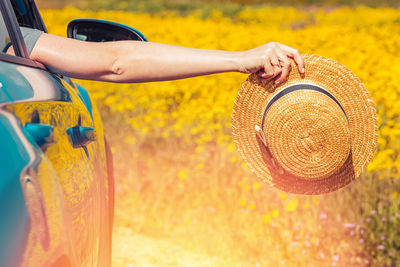 Rear view of woman wearing hat