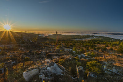 Scenic view of landscape against sky during sunset