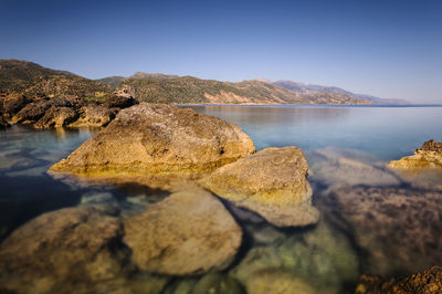 Scenic view of sea against clear sky