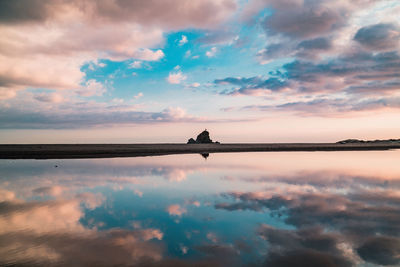 Scenic view of sea against cloudy sky