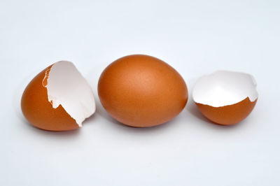 Close-up of egg against white background