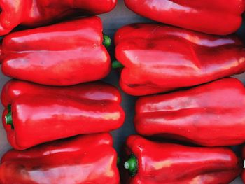 Full frame shot of red bell peppers at market