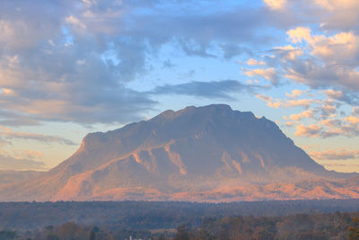 Scenic view of mountains against sky during sunset