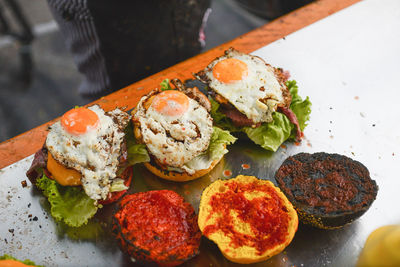 High angle view of food on table