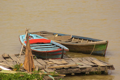 Boat moored on beach