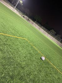 High angle view of soccer field