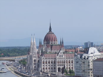 Panoramic view of cityscape against clear sky