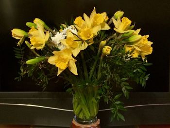 Close-up of yellow flowers in vase