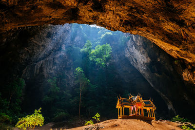 View of temple through cave