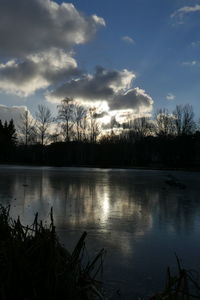 Scenic view of lake against sky during sunset