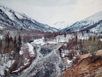 Scenic view of snowcapped mountains against sky