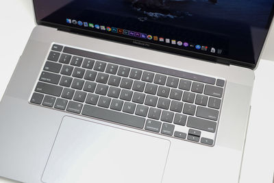 High angle view of laptop keyboard