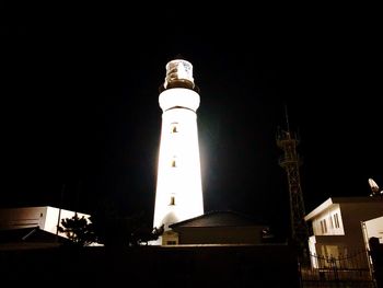 Low angle view of illuminated building against sky at night