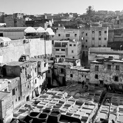 High angle view of old buildings in town