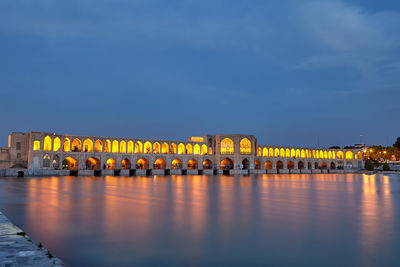 View of bridge over river at dusk