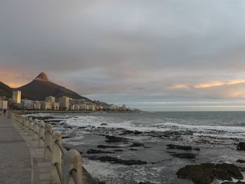 Scenic view of beach against sky during sunset