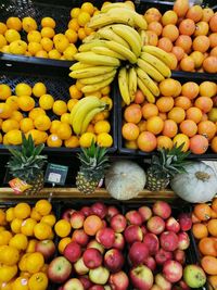 High angle view of fruits for sale at market stall