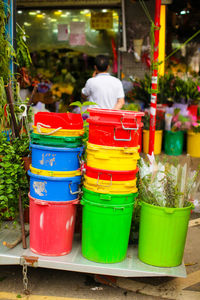 Close-up of colorful candies for sale at market stall