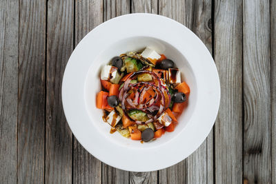 Directly above shot of salad in plate on table