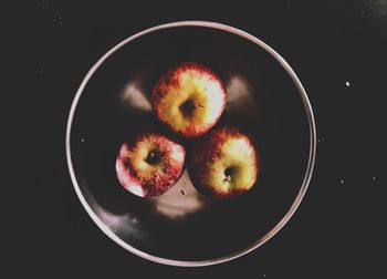 High angle view of fruits in bowl on table