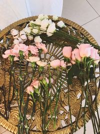 Close-up high angle view of flowers on table