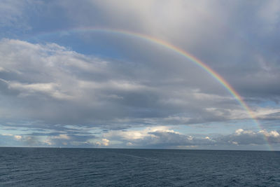 Scenic view of rainbow over sea against sky