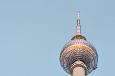 Low angle view of berlin tv tower against clear sky