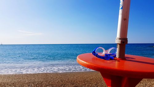 Scenic view of sea against clear blue sky