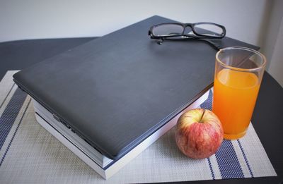 High angle view of breakfast on table