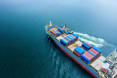 High angle view of ship in sea