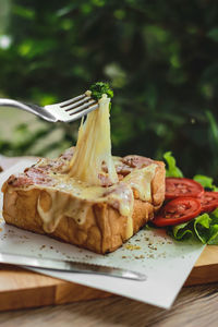 Close-up of food on cutting board