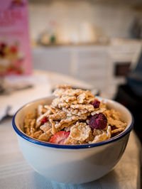 Close-up of breakfast served on table