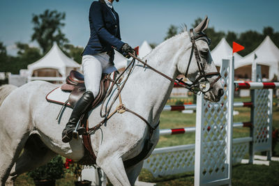 Low section of man riding horse