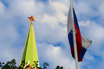 Low angle view of flag against sky