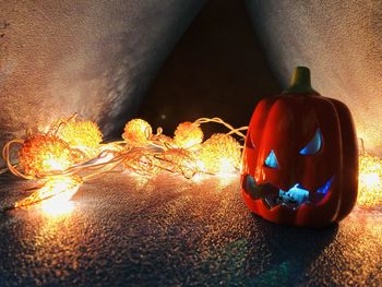 Close-up of illuminated pumpkin