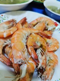 High angle view of seafood in plate on table