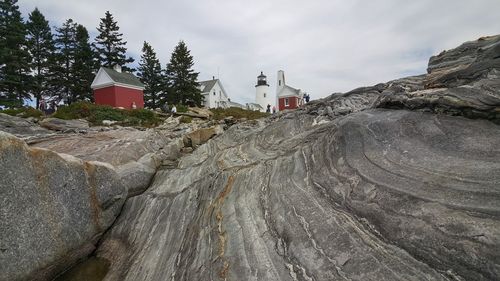 Panoramic view of trees and houses against sky