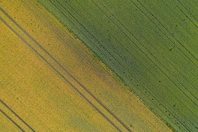 Full frame aerial shot of multi colored yellow agricultural land