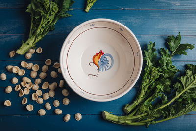 High angle view of food on table