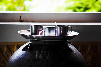 Close-up of tea cup on table