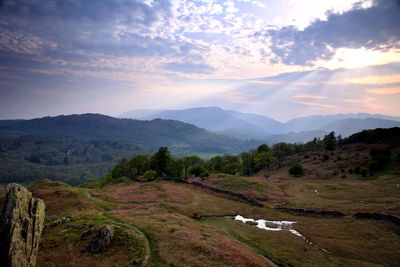 Scenic view of landscape against sky during sunset