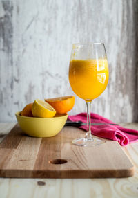 Orange juice on table
