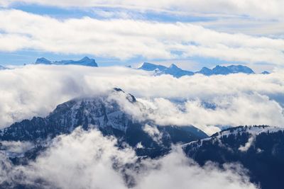 Scenic view of snowcapped mountains against sky