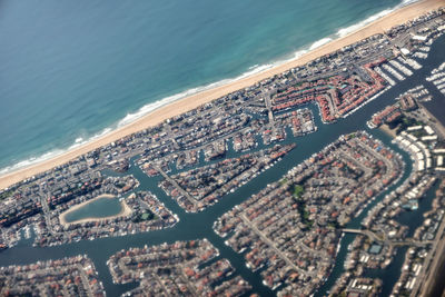 High angle view of buildings in city