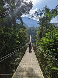 High angle view of suspension bridge track against sky