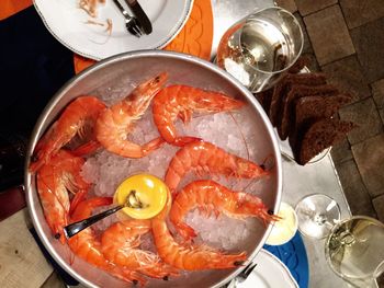 Close-up of shrimp chilled in bone