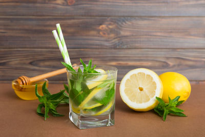 High angle view of drink on table