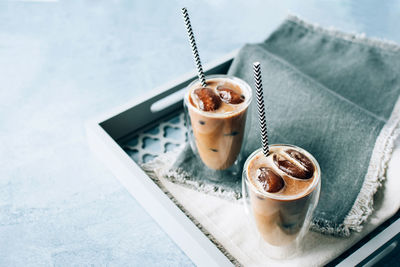 High angle view of coffee on table