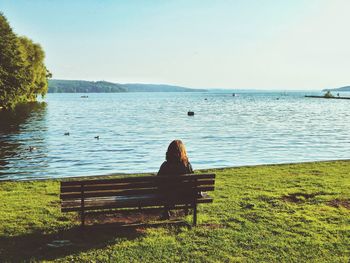 Scenic view of lake against clear sky